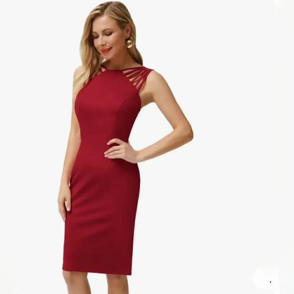 Grace Karin Women's Red Strappy Bodycon Midi Dress
